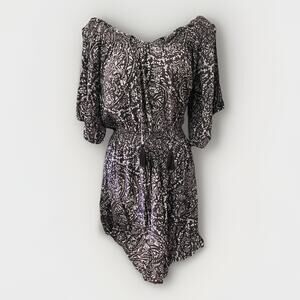 American Eagle Size Large Purple Brown Boho Smocked Peasant Off Shoulder Top